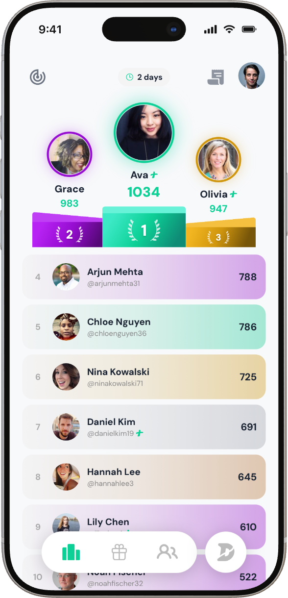 Divvum friends leaderboard screen