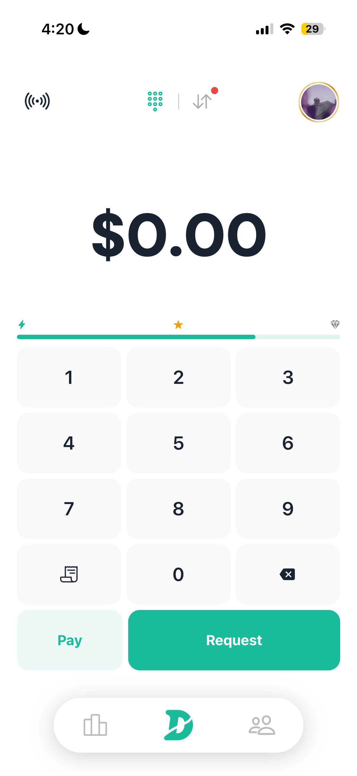 Divvum pay and request screen